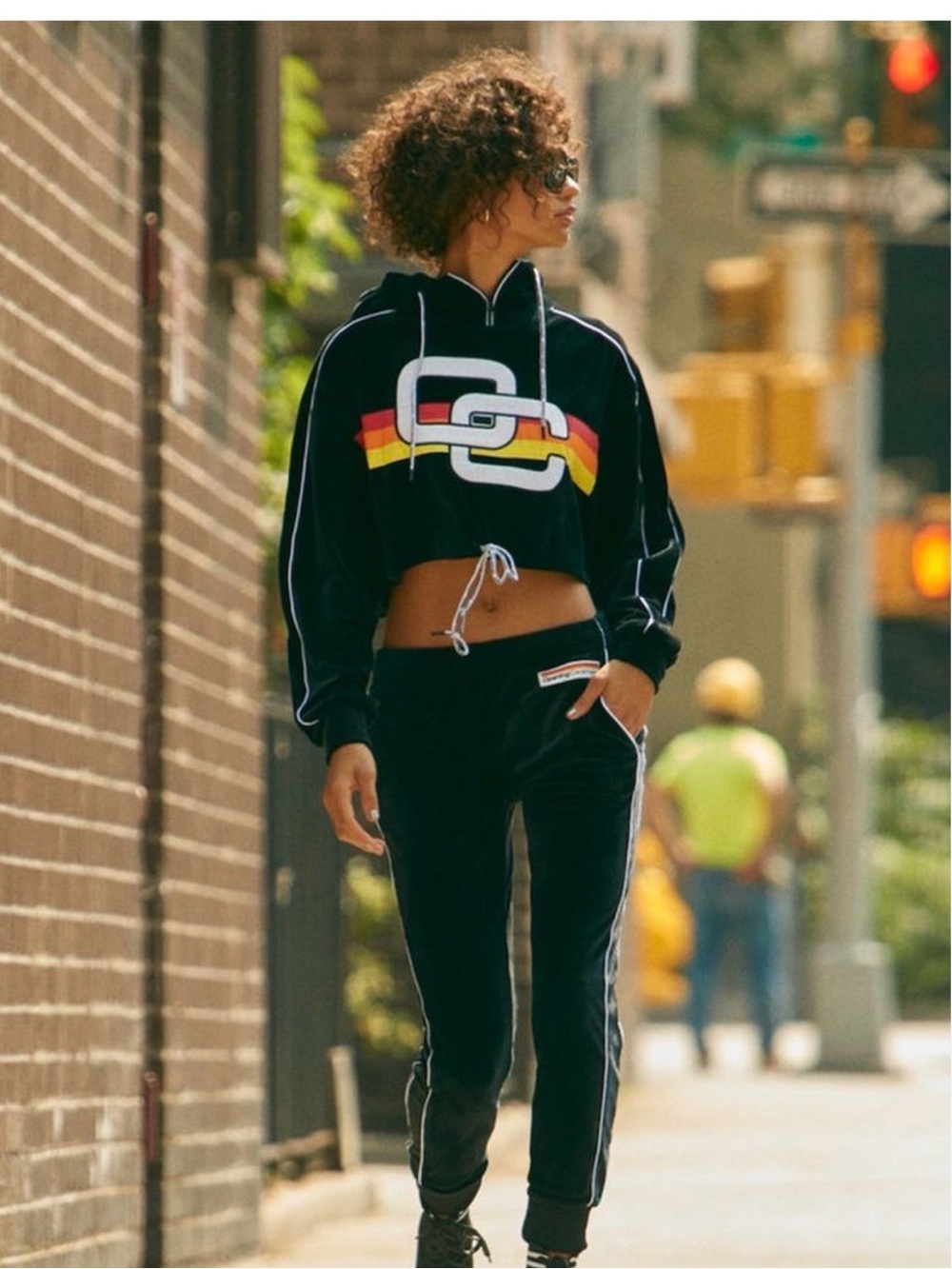 Opening Ceremony cropped, black, velour, long sleeve hooded top size extra small - Picture 8 of 10